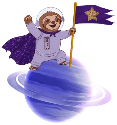 Alpha Kids sloth astronaut with flag on planet
