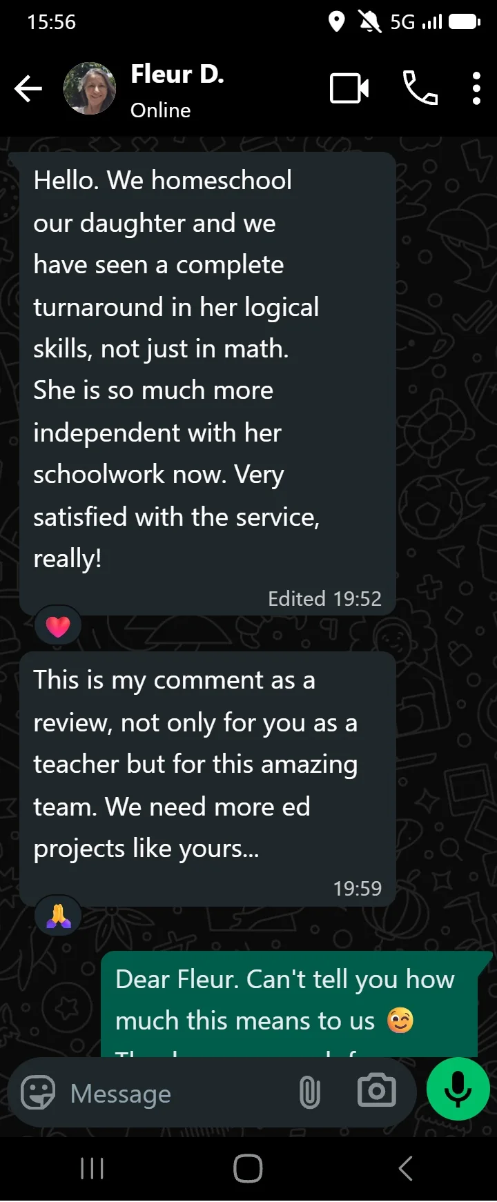 WhatsApp message from Fleur D.